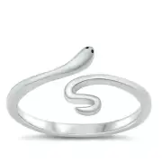 Snake Ring Genuine Solid Sterling Silver 925 Oxidized Face Height 9 mm Size 5