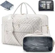 LOVEVOOK Travel Duffle Bag, Weekender Bag for Women with Toiletry Bag Carry on Overnight Bag with Laptop Compartment, Yoga Gym Bag with Wet Pocket Shoe Bag, Hospital Bag for Labor and Delivery, Beige