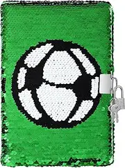 MAGICLULU Boys Sports Journal Notebook Sequin Football Journal Notebook with Lock Football Daily Notebook Soccer Set Girls Diary with Lock and Key Diary Notebook Sequins Notebook