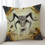 Cool Old Wild West Wanted Goat Skull Cushion Cover