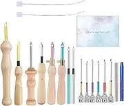 Yeanifeana 18 Piece Punch Needle Kit for Beginners - Adjustable Wooden Punch Needle Tool, Embroidery Punch Needle Starter Kit with Needle Threaders & Yarn, Perfect DIY Craft for Adults