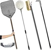 Perforated Pizza Oven Tools Set of 4 13" Square Pizza Peel 9" Round Pizza Spatula 49" Cleaning Rake 43" Clean Copper Brush Steel Scraper Compatible All Oven
