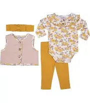 Nicole Miller Baby Girl 4pc Outfit 0/3 month yellow tea rose bow vest Pants