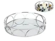Mirror Decor Tray 25cm Round Silver Metal Frame - Semi Circle