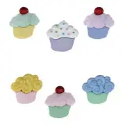 DRESS IT UP BUTTONS Sweet Treats Buttons Cupcake Cake Craft Embellishments 6 Pcs