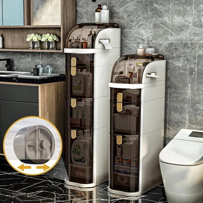 4-Tiers Slim Bathroom Storage Cabinet with Drawers & Tissue Box,Plastic Narrow R