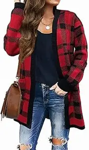 [ZESICA] Women's Long Sleeves Open Front Leopard Print Knitted Sweater Cardigan Coat Outwear