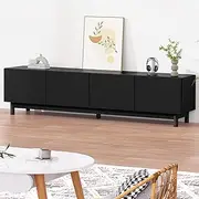 ALFORDSON TV Cabinet Stand 180 x 40 x 45cm, Entertainment Unit with 3 Closed Cabinet Storage and Cable Management Holes, Media Console Table for Living Room Bedroom, Black