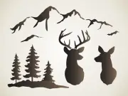 Stencils by Joanie Snowy Mountain Buck Doe Pine Trees Rustic DIY Lodge Art Signs