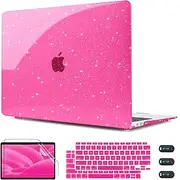 CISSOOK Rose Pink Glitter Case for MacBook Air 13 Inch 2021 2020 2018 Release Model A2337 M1 A2179 A1932, Sparkly Hot Pink Hard Shell Case with Keyboard Cover for MacBook Air13 2020-2021 with Touch ID