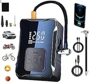 Portable Cordless Tyre Inflator,Air Compressor 150 PSI with Digital Pressure Gauge, Rechargeable Battery, and LED Light for Cars, Bikes, and Balls