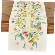 Flower Floral Table Runner, Spring Summer 13" x 108", Table Runner Green