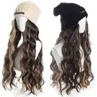 Highlight Knitted Hat Wig Warm Cap Long Body Wavy Hair Outdoor