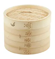 Davis & Waddell 2 Tier Bamboo Steamer Basket For Dumpling Vegetables Meat Fish 17.5x15cm