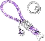 Bling Car Keychain, Glitter Crystal Keychain Ring Strap with D-Ring, Vehicle Key Decor Accessories for Women and Girls (Purple)