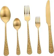 KICHOUSE Elegant Embossed Tableware Set 5pc Stainless Steel Fork Spoon for Family Gatherings