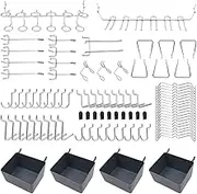 Fits Peg-Board Hooks Set with 4 Bins Total 80pc Great for Organising & Tool Storage Accessories Garage & Kitchen Hooks, Small Business Grocery Store Display
