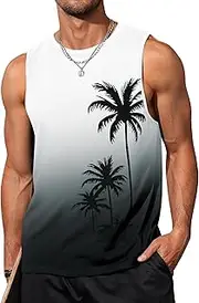 [Gosuif] Mens Graphic Tank Tops Sleeveless Muscle Shirts Beach Hawaiian Coconut Tree Patriotic Tank Tops