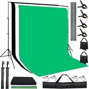CHUCII Backdrop Stand, 3x2m Adjustable Background Support Kit, White Green Black Screen with 2 Crossbars, 8 Clamps, 2 Sandbags and Carrying Bag,for Parties, Events Decoration, Wedding, Photography