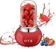 OTE Retro Blender for Shakes and Smoothies with 14 Oz Glass Jar, 4 Stainless Steel Blades, BPA Free, 20000r/m, Personal Glass Blender Best Choice for Kitchen Fruit Juicer Machines - Red