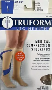 NIB Truform Compression Support Sock Stockings Unisex, Beige, SMALL 20-30mmHg