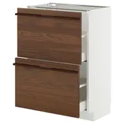 METOD / MAXIMERA base cabinet with 2 drawers, white/Stensta dark brown ash veneer, 60x37x80 cm