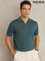 Reiss Orion Blue Duchie Merino Wool Open-Collar Polo Shirt (F74192) | $180