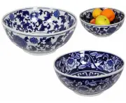 1pc 25cm Blue Willow Decor Bowl Hamptons Decorative Home Fruit Tray Party Table