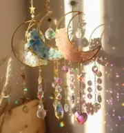 Crescent Moon Natural Gemstone Suncatcher on Gold Color Multiple Stone Choices