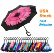 C-Handle Inverted Reverse Umbrella, Flower print (Inside-out, Upside-down)