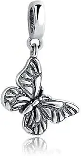 [Bolenvi] 925 Sterling Silver Charm Bead For Pandora & Similar Charm Bracelets or Necklaces (Spring Summer Monarch Butterfly), Silver, No Gemstone