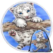 Cute Animal Art White Tiger Cub Adventure Round Beach Towel