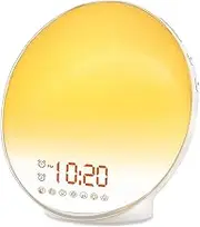 Sarini Sunrise Alarm Clock, Alarm Light with Sunrise/Sunset Simulation, Two Alarms, Bedside Lamp, Snooze Function, FM Radio