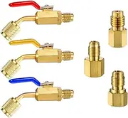 MGAVATPNPY 6 Pieces Air Conditioning Refrigerant Angled Compact Ball Valve 1/4 Inch For R410A R134A R12 R22 AC Compatible With HVAC Charging Hoses And Compatible With Mani Air conditioning hoses and a