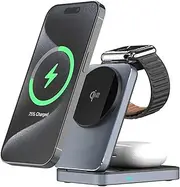 BUCKKO Qi2 3 in 1 Wireless Charging Station for Apple, Qi2 15W Wireless Charger Compatible with iPhone MagSafe Wireless Charger Stand for Multiple Devices iPhone 16/15/14/13/12, Apple Watch, AirPods