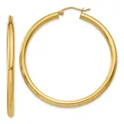 14k 14kt Yellow Gold 3mm Light Tube Hoop Earrings Pair 45mm