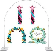 Decojoy Balloon Arch Stand, 7.5ft Large Round Backdrop Frame, Adjustable Half Circle Arch, 2 set Reusable Metal Ballon Column Kit with Base 3IN1 for Birthday, Wedding, Graduation, Baby Shower Party