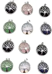 [BEBEMOKO] 12Pcs Alloy Tree Charms for DIY Jewelry Making Unique Crystal Pendant Accessories for Necklaces Bracelets and More present for Craft Lovers