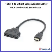 HDMI 1-to-2 Split Cable Adapter Spliter V1.4 Gold Plated 30cm Black