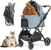 T5 Luxury Pet Stroller for Medium Dog Under 60lbs or 2 Small Dogs & Cats with 180 ̊Canopy, Sun Shades, Foldable Dog Stroller for Multiple Pets (Green)
