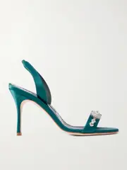 [Manolo Blahnik] Manolo Blahnik - Lamisan 90 Crystal-embellished Satin Slingback Sandals - Dark green - IT40.5 IT 40.5 Green