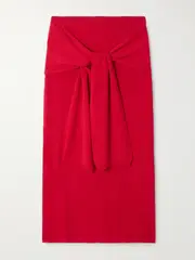 [Proenza Schouler White Label] Proenza Schouler White Label - Phelan Tie-front Pointelle-knit Linen-blend Midi Skirt - Red - small small Red