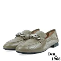 在飛比找Yahoo奇摩購物中心優惠-Ben&1966高級頭層石頭紋牛皮樂福鞋-卡其(218162