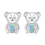 Sterling Silver Tiny Opal Bear Stud Hypoallergenic Earrings