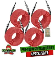 50FT DJ PA Speaker Cables | Pro Audio Red Patch Cords 1/4 to 1/4 Inch Male Jack