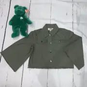 Jack by BB Dakota Womens Sz XS Ready For It Cropped Jacket Army Green Ruffle