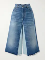 [Chloé] Chloé - Frayed Patchwork Denim Wide-leg Culottes - Blue - FR 34 FR 34 Blue