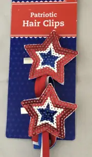 Patriotic Hair Clips Star Sequins Ribbons Red White Blue