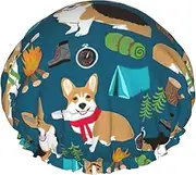 Corgi Print Shower Cap For Women Men Reusable Lightweight Soft Bath Hair Cap With Elastic Band
