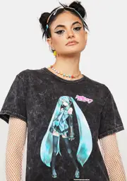 [H3 Sportsgear] X Hatsune Miku Acid Wash Graphic Tee